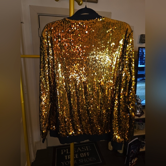 Dazzling Gold Sequin Bomber Jacket Pit To Pit 28 Plus New Years. 2x - Picture 4 of 10